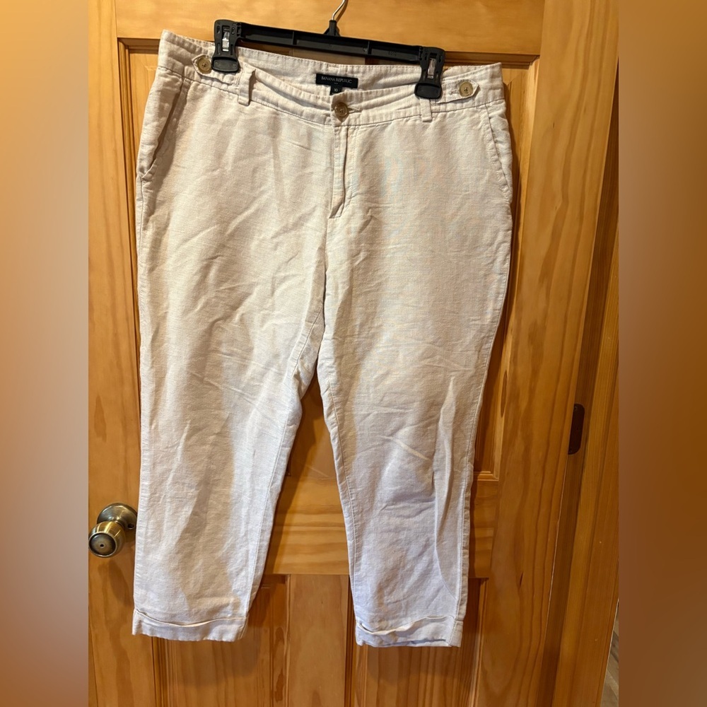 Banana Republic Women's Linen cotton Cropped cuffed pants size 10
